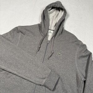 Lacoste Hoodie Mens 2XL Gray Full Zip Cotton Croc Logo Sweatshirt F5191